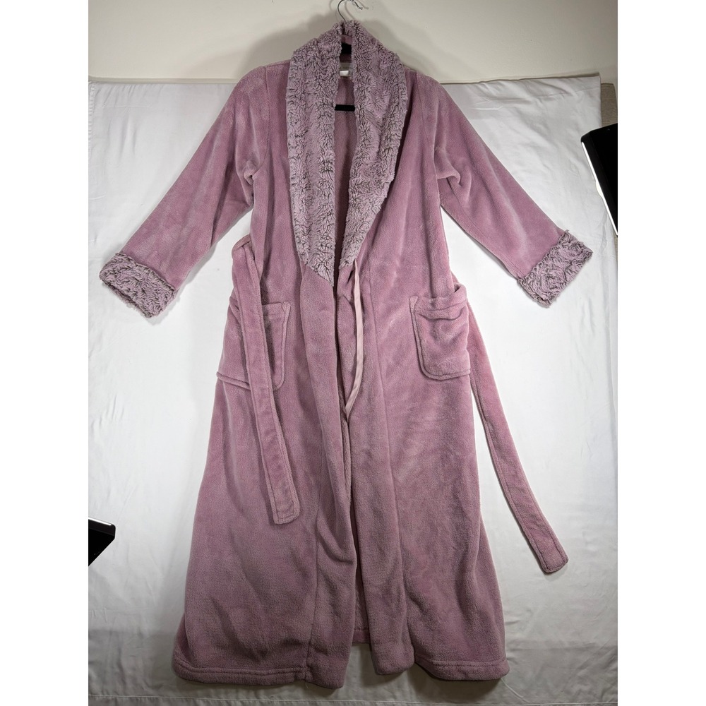 Carole Hochman Robe Women S Mauve Pink Excellent Faux Fur Trim Fleece Loungewear